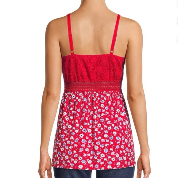 No Boundaries Juniors Red Floral Sleeveless Lace V-Neck Cami Tank Top Size Large - Picture 2 of 9
